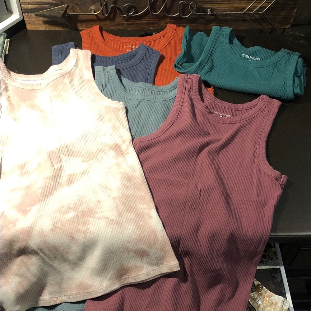 Assorted 6 Ribbed Tank Tops Maurice’s all med except dk green is small